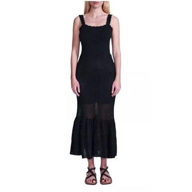 Toccin Ny Women's Sleeveless Multi Patterned Crochet Midi Dress Jet Black Medium